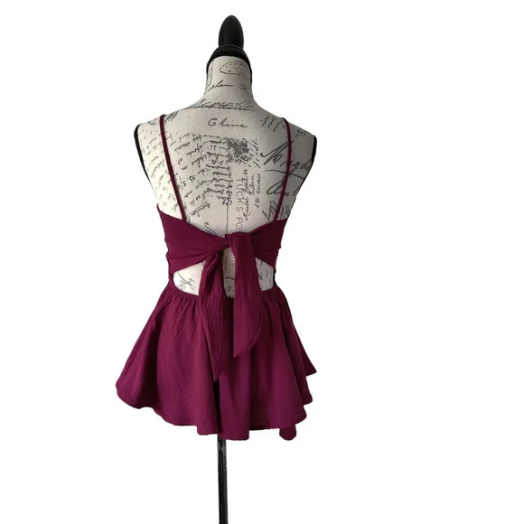 NWT Winsor Sleeveless Peplum Burgundy Romper Tie Back Size S - Picture 4 of 7